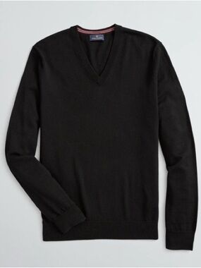 Brooks Brothers Men's XL Black 100% Merino Wool V-Neck Sweater Italian Yarn